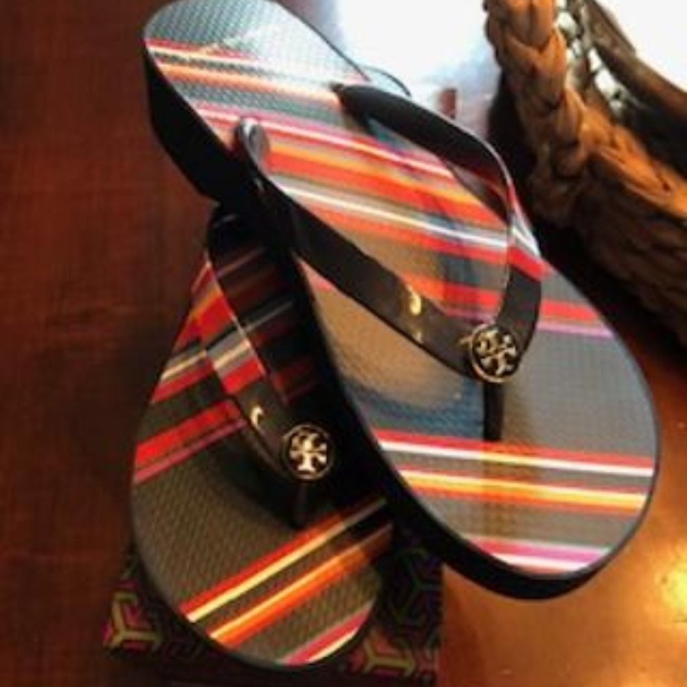 Tory Burch Vivid Stripe Cut-Out Wedge Flip-Flop